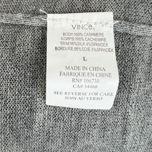 VINCE Light Gray Heather Cashmere Tunic Top with Stretch-Silk Sleeves Scoop L - Picture 9 of 10